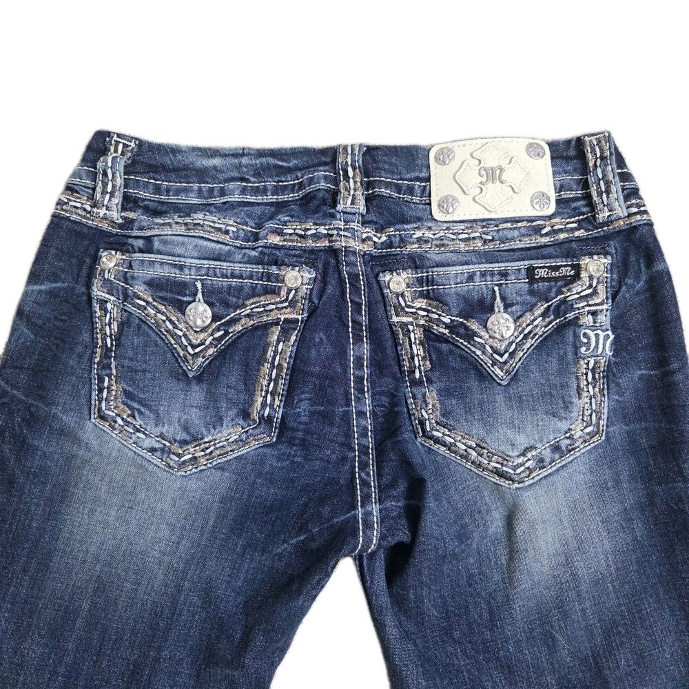 Miss Me Women's Signature Boot Dark Blue Jeans Embellished Rhinestone Size 29
